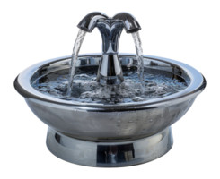 Modern silver drinking fountain with running water, cut out - stock .. png