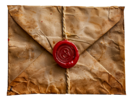 Vintage envelope with red wax seal, cut out - stock . png