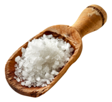 Coarse sea salt in wooden spoon, cut out - stock .. png