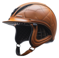 Vintage leather motorcycle helmet with stitched detailing, cut out - stock .. png