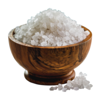 Coarse sea salt in wooden bowl, cut out - stock .. png