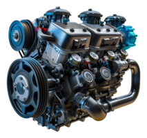 Complex black and blue engine, cut out - stock .. png