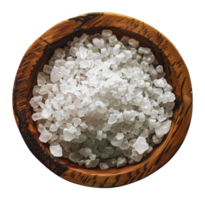 Coarse sea salt in wooden bowl, cut out - stock .. png