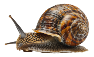 Detailed close of a brown garden snail, cut out - stock . png