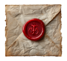 Vintage envelope with red wax seal, cut out - stock . png