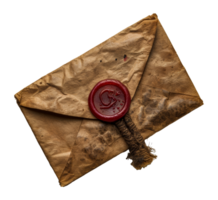 Vintage envelope with red wax seal, cut out - stock . png