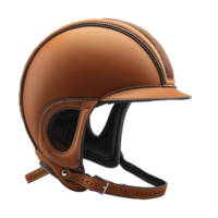 Vintage leather motorcycle helmet with stitched detailing, cut out - stock .. png