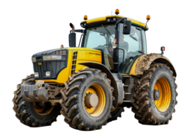 Heavy-duty yellow tractor with large wheels in the field, cut out - stock .. png