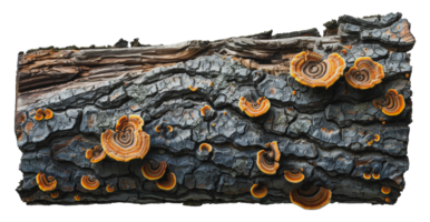 Detailed log with orange fungi growing on bark, cut out - stock .. png