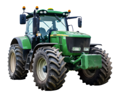 Green vintage tractor with large treaded wheels, cut out - stock . png