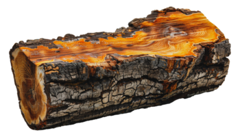 Detailed log with orange fungi growing on bark, cut out - stock .. png