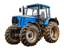 Mud-splattered blue tractor in a farming environment, cut out - stock .. png