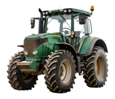 Green vintage tractor with large treaded wheels, cut out - stock . png