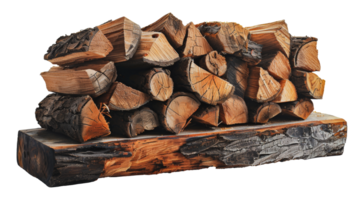 Stack of freshly cut firewood with rich textures and natural patterns, cut out - stock .. png