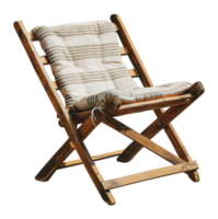 Rustic wooden chair with striped cushion, cut out - stock .. png