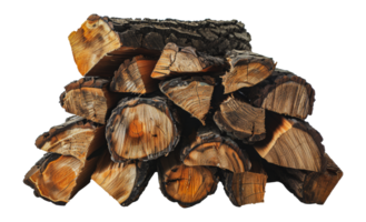 Rugged log pile of chopped wood ready for burning in rustic setting, cut out - stock .. png