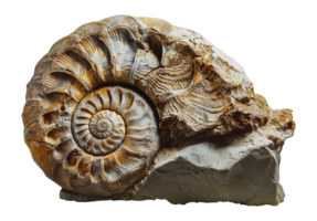Spiral ammonite fossil embedded in rock, cut out - stock .. png