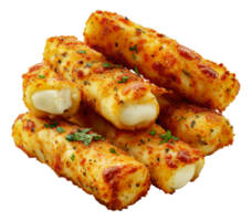 Crispy mozzarella sticks with fresh basil, cut out - stock .. png