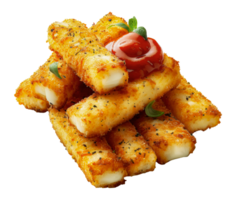 Crispy mozzarella sticks with fresh basil, cut out - stock .. png