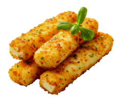 Crispy mozzarella sticks with fresh basil, cut out - stock .. png