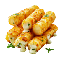 Crispy mozzarella sticks with fresh basil, cut out - stock .. png