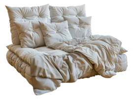 Oversized beige pillow sofa with plush comforter, cut out - stock .. png