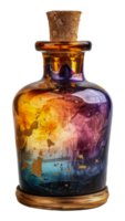 Artistic galaxy-themed painted glass bottle with cork, cut out - stock .. png