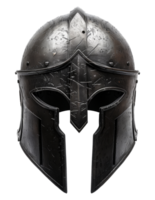 Antique medieval knight helmet in black steel, cut out - stock .. png