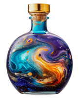 Artistic galaxy-themed painted glass bottle with cork, cut out - stock .. png