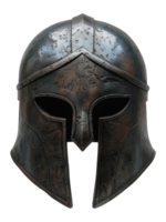 Antique medieval knight helmet in black steel, cut out - stock .. png