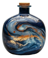 Artistic galaxy-themed painted glass bottle with cork, cut out - stock .. png