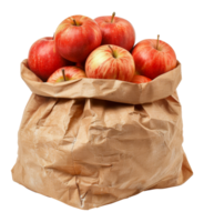 fresco vermelho maçãs dentro uma serapilheira saco, cortar Fora - estoque .. png