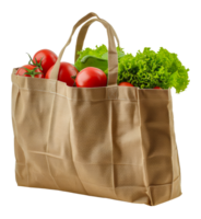 Canvas tote bag filled with fresh herbs, cut out - stock . png