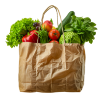 Mixed fresh vegetables in a brown paper grocery bag, cut out - stock .. png