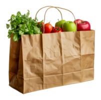 Mixed fresh vegetables in a brown paper grocery bag, cut out - stock .. png