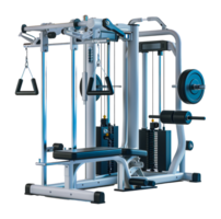 White gym weightlifting station with barbells, cut out - stock .. png