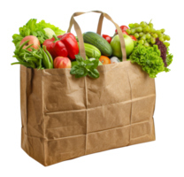 Mixed fresh vegetables in a brown paper grocery bag, cut out - stock .. png