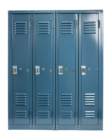 Blue metal school lockers with padlocks, cut out - stock .. png