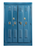 Blue metal school lockers with padlocks, cut out - stock .. png