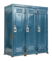 Blue metal school lockers with padlocks, cut out - stock .. png