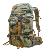 Large green tactical outdoor backpack for hiking and camping, cut out - stock .. png