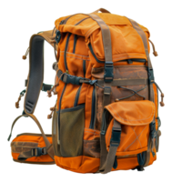 Adjustable straps orange hiking backpack for outdoor, cut out - stock .. png