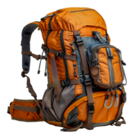 Adjustable straps orange hiking backpack for outdoor, cut out - stock .. png