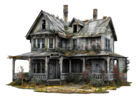 Victorian style abandoned house with detailed architecture, cut out - stock .. png