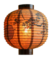 Illuminated Japanese lantern with cherry blossom artwork, cut out - stock .. png