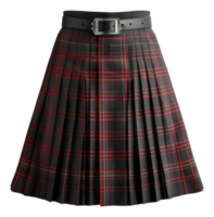 Red and black plaid skirt with belt, cut out - stock .. png
