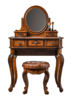 Vintage wooden vanity set with round mirror, cut out - stock .. png