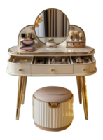 Modern vanity table with makeup and mirror on white, cut out - stock .. png