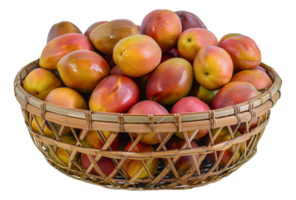 Fresh mangoes in a wicker basket, cut out - stock .. png
