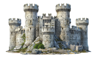 Medieval castle with multiple towers, cut out - stock .. png
